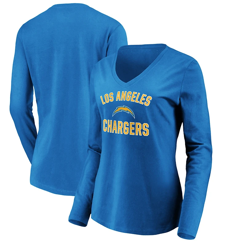 Women's Powder Blue Los Angeles Chargers Victory Arch Long Sleeve V-Neck T-Shirt