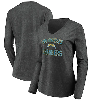 Women's Heather Gray Los Angeles Chargers Victory Arch Long Sleeve V-Neck T-Shirt