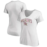 Women's White Kentucky Wildcats Floral Arched V-Neck T-Shirt