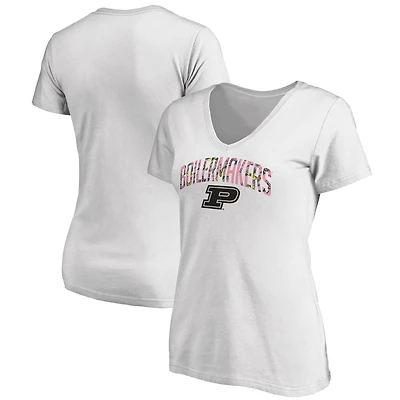 Women's White Purdue Boilermakers Floral Arched V-Neck T-Shirt