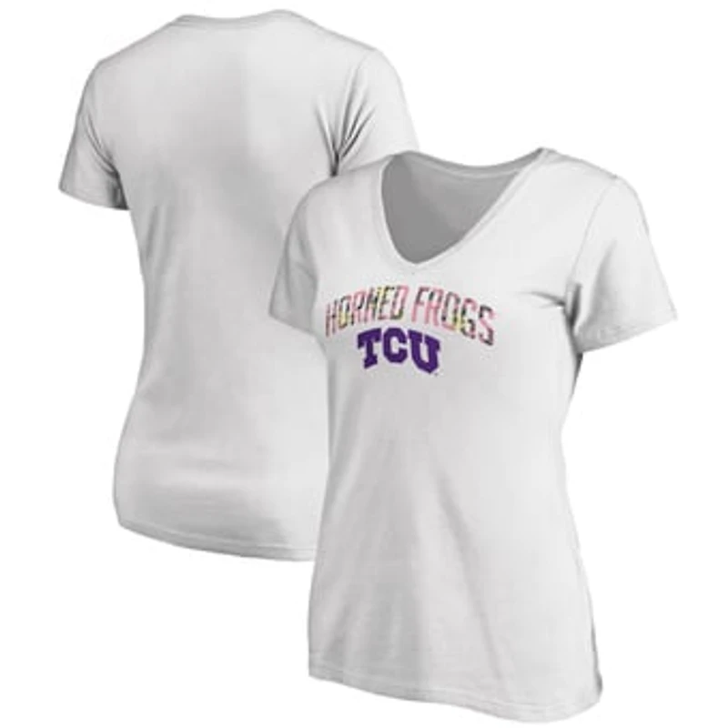 Women's White TCU Horned Frogs Floral Arched V-Neck T-Shirt