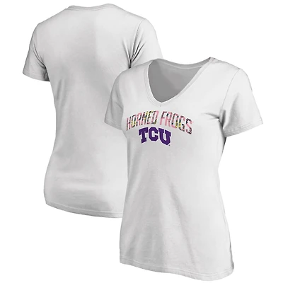 Women's White TCU Horned Frogs Floral Arched V-Neck T-Shirt