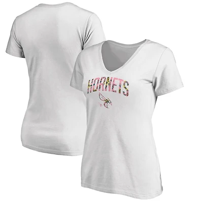 Women's White Charlotte Hornets Floral Arch V-Neck T-Shirt