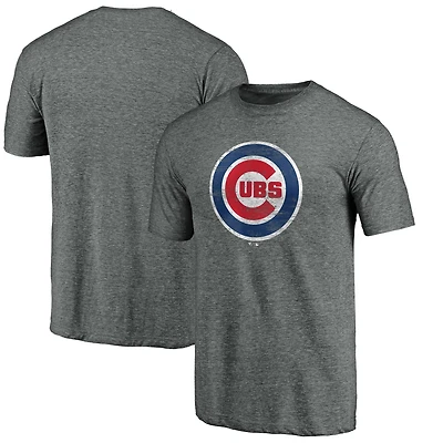Men's Fanatics Heathered Gray Chicago Cubs Weathered Official Logo Tri-Blend T-Shirt