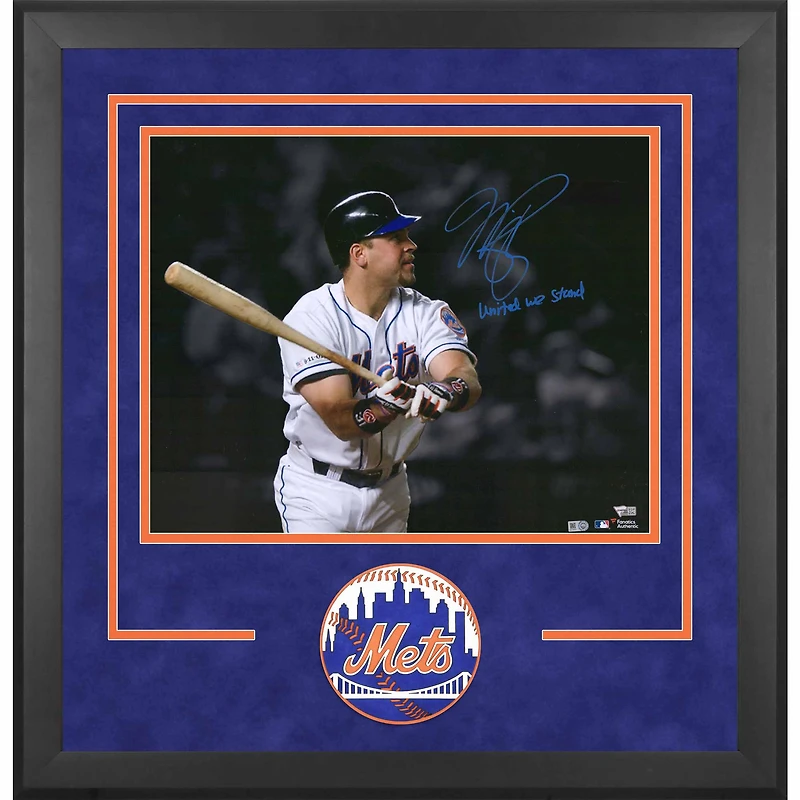 Mike Piazza New York Mets Deluxe Framed Autographed 16" x 20" September 21 2001 Home Run Spotlight Photograph with "United We Stand" Inscription