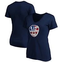Women's Navy Milwaukee Brewers Logo Banner Wave V-Neck T-Shirt