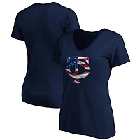 Women's Navy Minnesota Twins Logo Banner Wave V-Neck T-Shirt