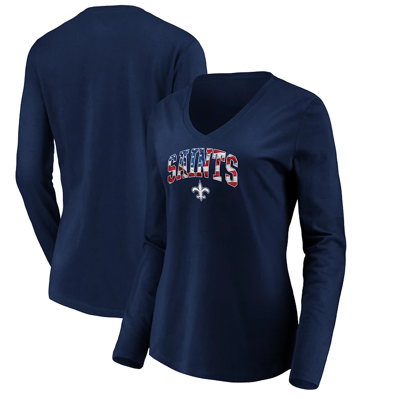 Women's Navy New Orleans Saints Banner Wave V-Neck Long Sleeve T-Shirt