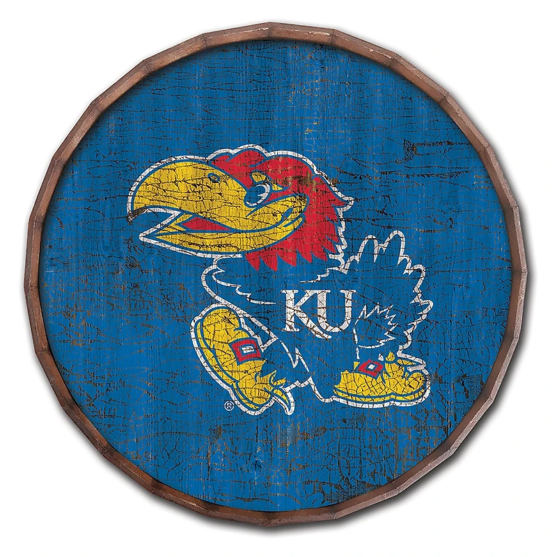 Kansas Jayhawks 24" Cracked Color Barrel Top Sign