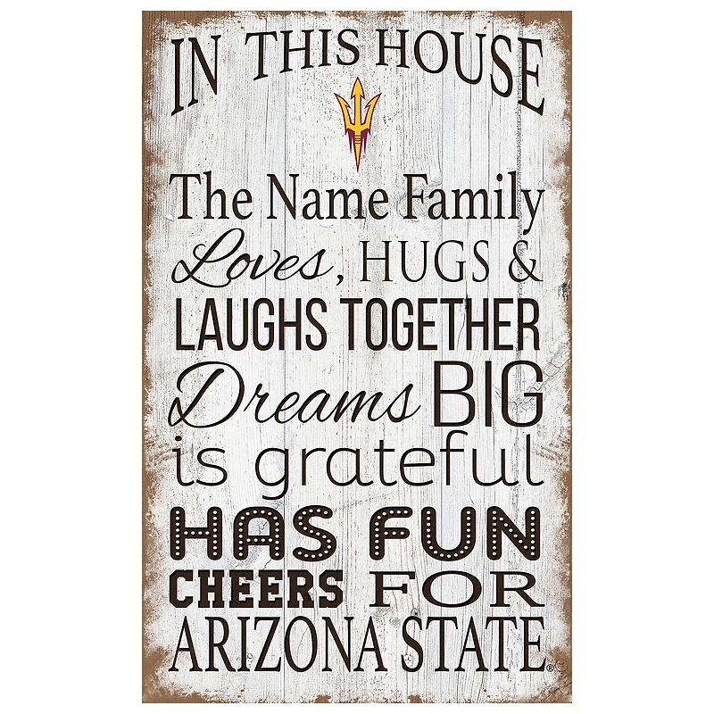 Arizona State Sun Devils Personalized 11" x 19" In This House Sign