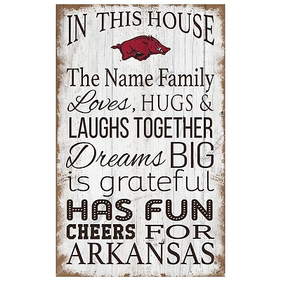 Arkansas Razorbacks Personalized 11" x 19" In This House Sign