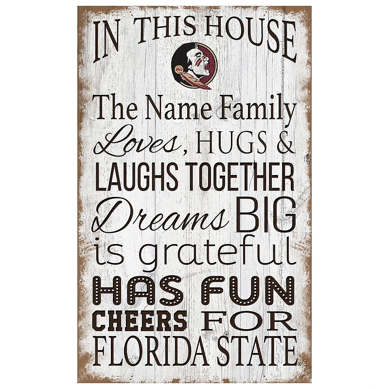 Florida State Seminoles Personalized 11" x 19" In This House Sign