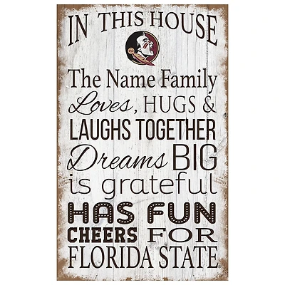 Florida State Seminoles Personalized 11" x 19" In This House Sign