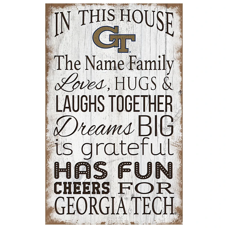 Georgia Tech Yellow Jackets Personalized 11" x 19" In This House Sign