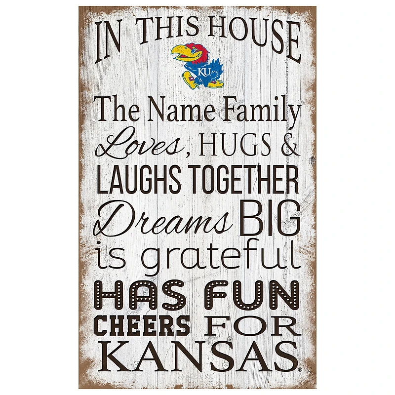 Kansas Jayhawks Personalized 11" x 19" In This House Sign