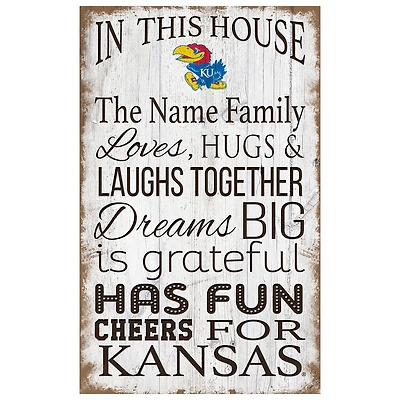Kansas Jayhawks Personalized 11" x 19" In This House Sign