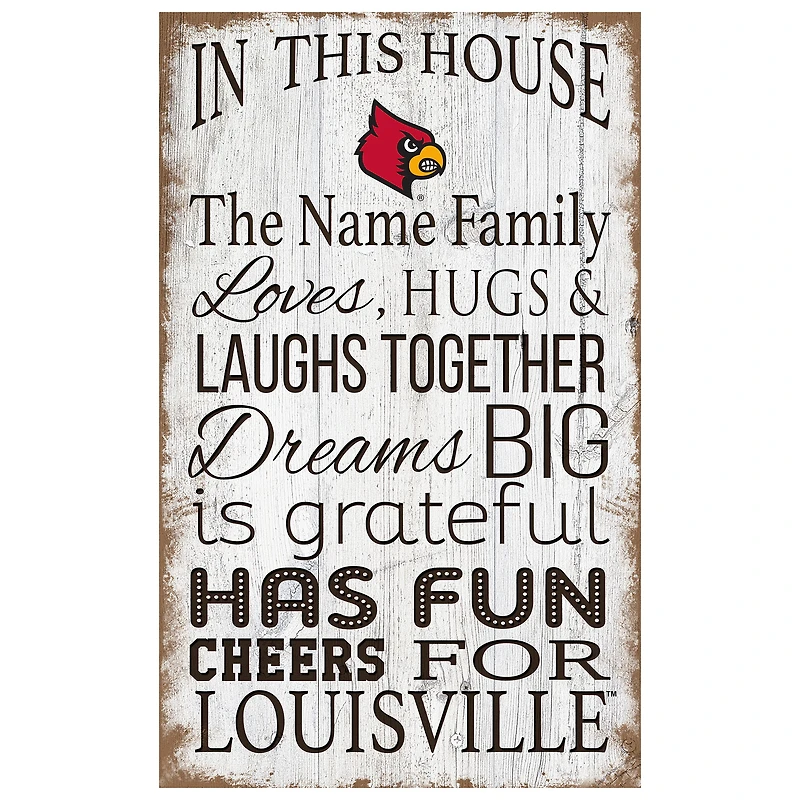 Louisville Cardinals Personalized 11" x 19" In This House Sign