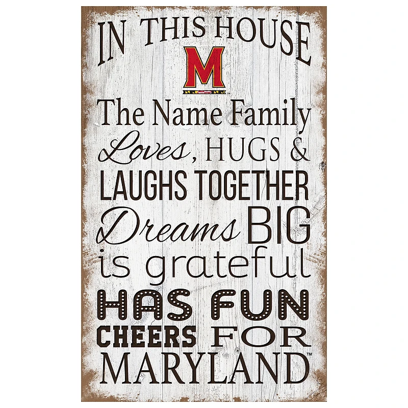 Maryland Terrapins Personalized 11" x 19" In This House Sign