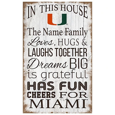 Miami Hurricanes Personalized 11" x 19" In This House Sign