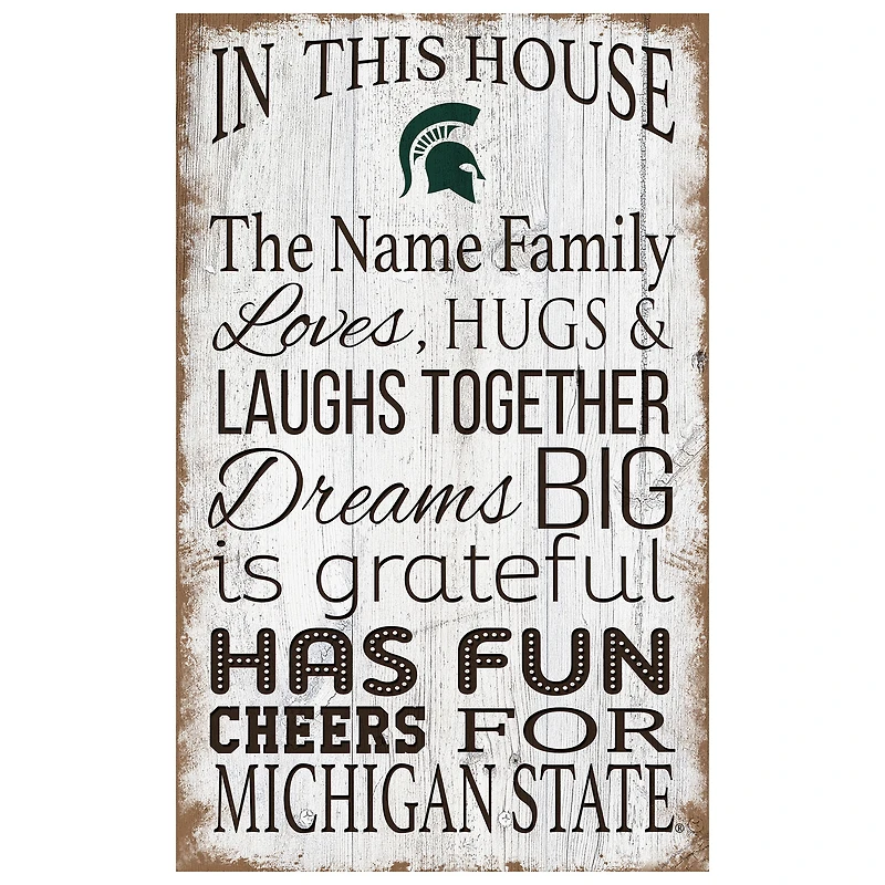 Michigan State Spartans Personalized 11" x 19" In This House Sign