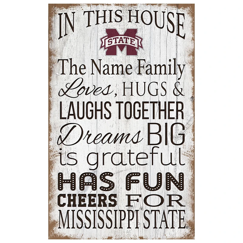 Mississippi State Bulldogs Personalized 11" x 19" In This House Sign