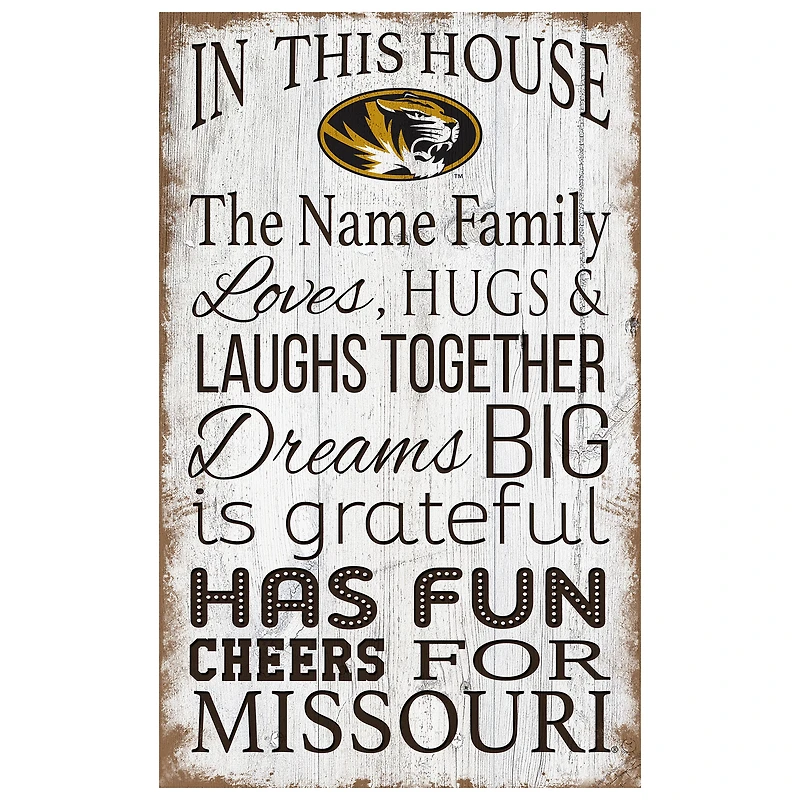 Missouri Tigers Personalized 11" x 19" In This House Sign