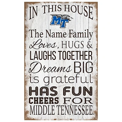 MTSU Blue Raiders Personalized 11" x 19" In This House Sign