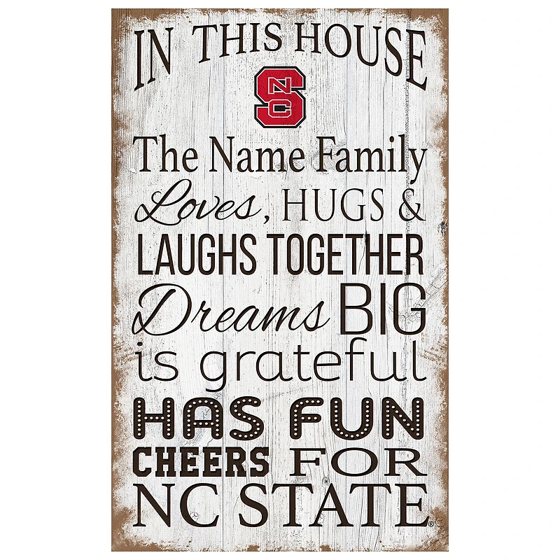 NC State Wolfpack Personalized 11" x 19" In This House Sign