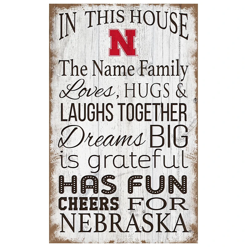 Nebraska Huskers Personalized 11" x 19" In This House Sign