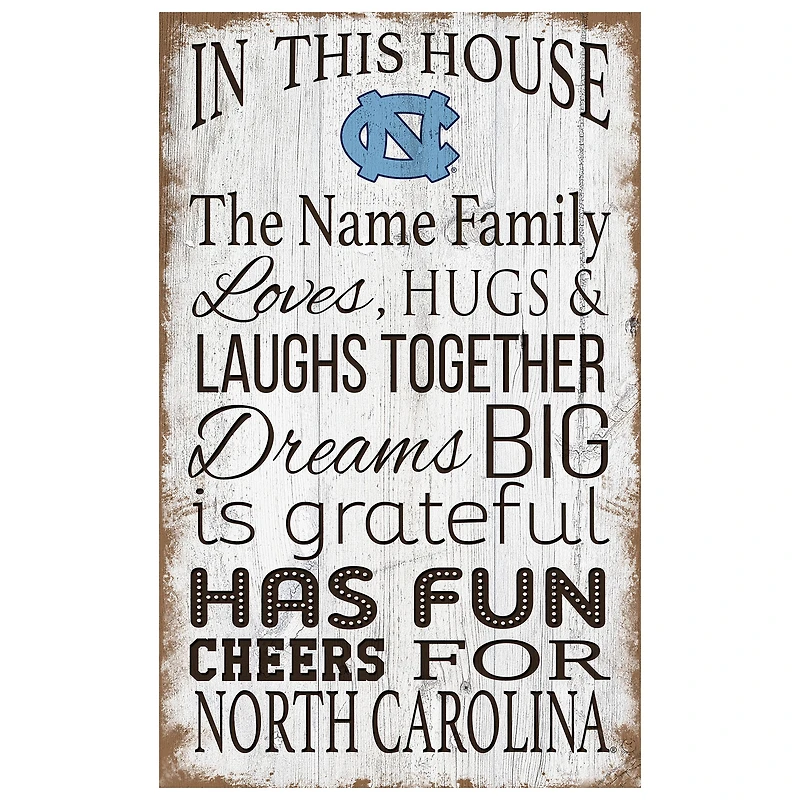 North Carolina Tar Heels Personalized 11" x 19" In This House Sign