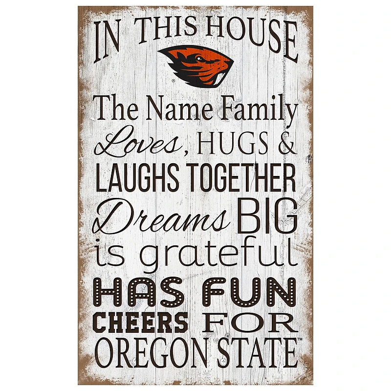 Oregon State Beavers Personalized 11" x 19" In This House Sign
