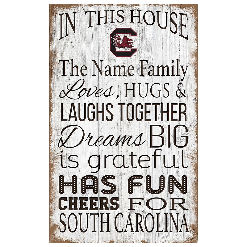 South Carolina Gamecocks Personalized 11" x 19" In This House Sign