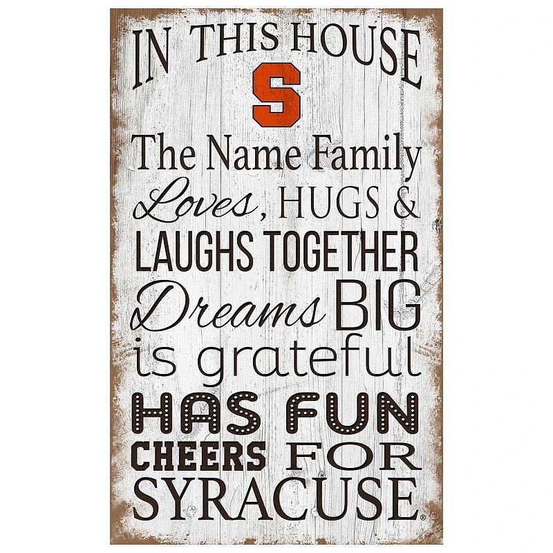 Syracuse Orange Personalized 11" x 19" In This House Sign