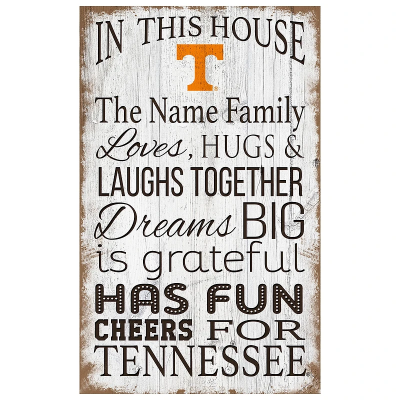 Tennessee Volunteers Personalized 11" x 19" In This House Sign