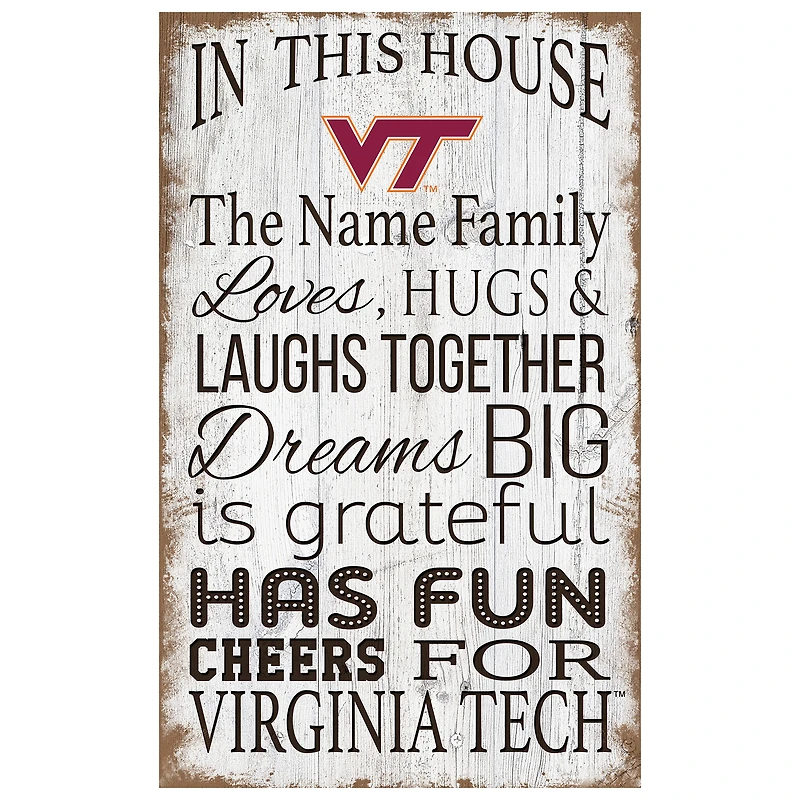 Virginia Tech Hokies Personalized 11" x 19" In This House Sign