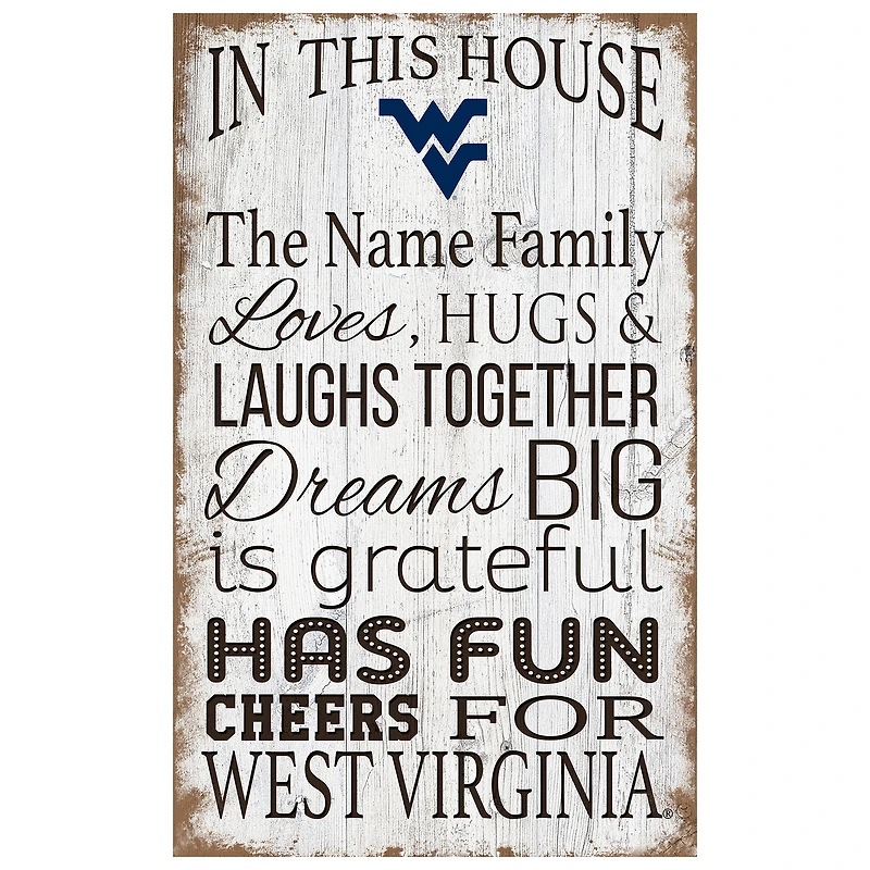 West Virginia Mountaineers Personalized 11" x 19" In This House Sign