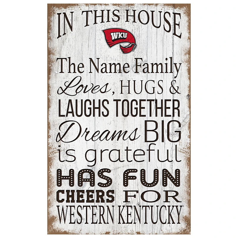 Western Kentucky Hilltoppers Personalized 11" x 19" In This House Sign