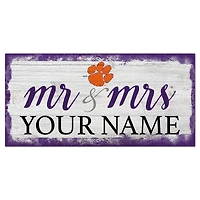 Clemson Tigers 6" x 12" Personalized Mr. & Mrs. Script Sign