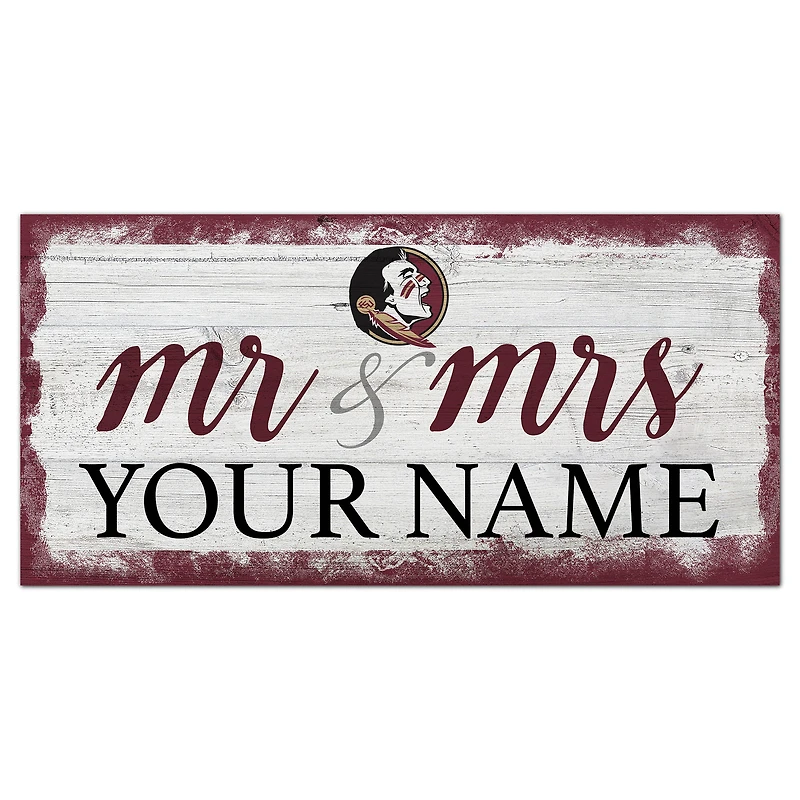 Florida State Seminoles 6" x 12" Personalized Mr. & Mrs. Script Sign