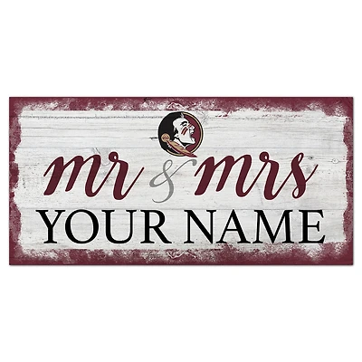 Florida State Seminoles 6" x 12" Personalized Mr. & Mrs. Script Sign