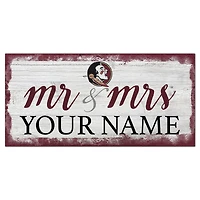 Florida State Seminoles 6" x 12" Personalized Mr. & Mrs. Script Sign
