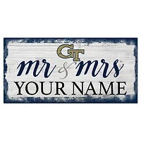 Georgia Tech Yellow Jackets 6" x 12" Personalized Mr. & Mrs. Script Sign