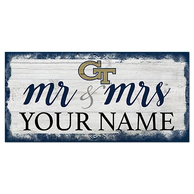 Georgia Tech Yellow Jackets 6" x 12" Personalized Mr. & Mrs. Script Sign