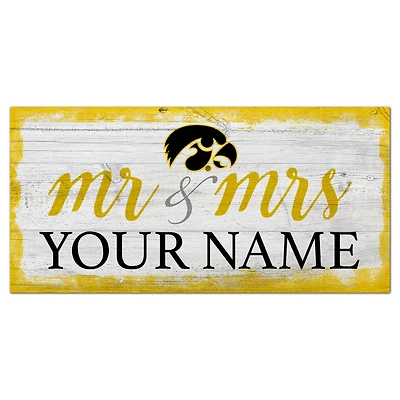 Iowa Hawkeyes 6" x 12" Personalized Mr. & Mrs. Script Sign