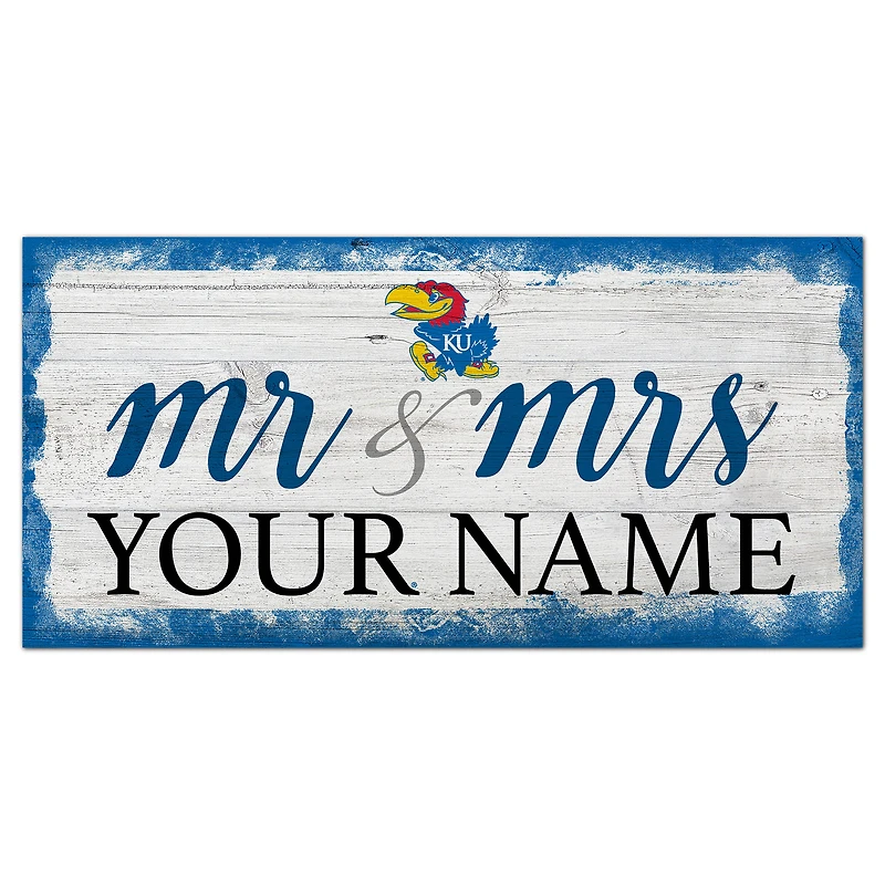 Kansas Jayhawks 6" x 12" Personalized Mr. & Mrs. Script Sign