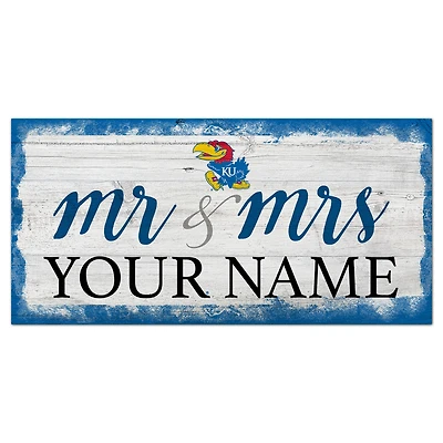Kansas Jayhawks 6" x 12" Personalized Mr. & Mrs. Script Sign