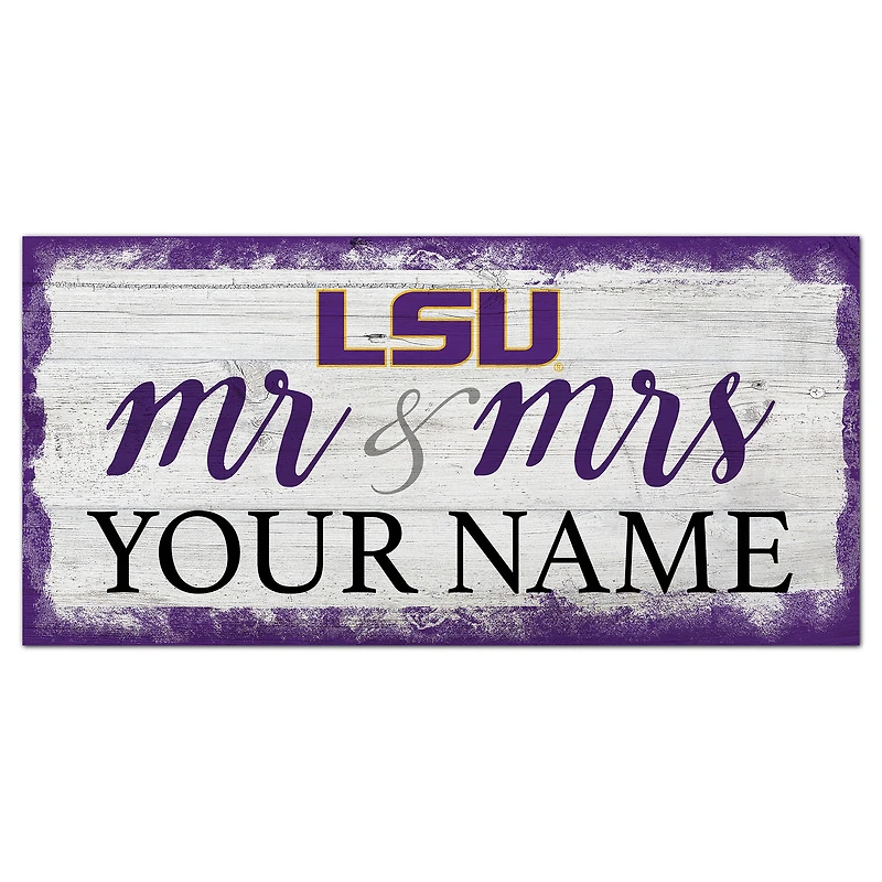 LSU Tigers 6" x 12" Personalized Mr. & Mrs. Script Sign