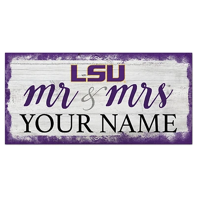 LSU Tigers 6" x 12" Personalized Mr. & Mrs. Script Sign