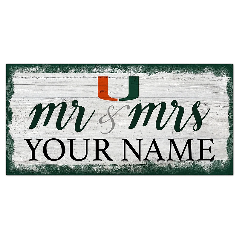 Miami Hurricanes 6" x 12" Personalized Mr. & Mrs. Script Sign