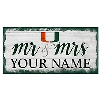 Miami Hurricanes 6" x 12" Personalized Mr. & Mrs. Script Sign